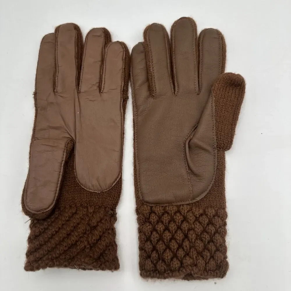 Vintage Brown Knitted Gloves Size S/M